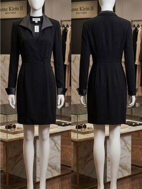 Anne Klein Black Long-Sleeve Tailored Ponte Dress